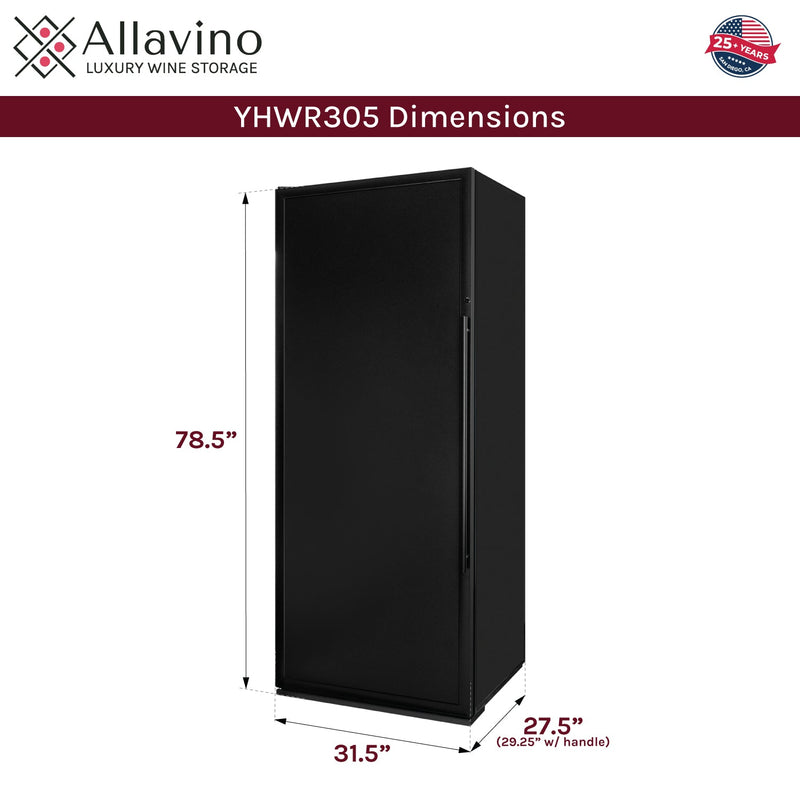 32" Wide Vite II Tru-Vino 305 Bottle Single Zone Solid Black Left Hinge Door Wine Refrigerator Allavino