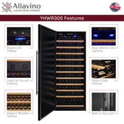32" Wide Vite II Tru-Vino 305 Bottle Single Zone Solid Black Left Hinge Door Wine Refrigerator Allavino