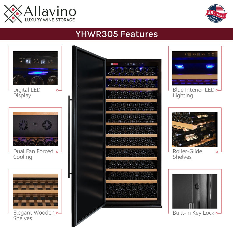 32" Wide Vite II Tru-Vino 305 Bottle Single Zone Solid Black Left Hinge Door Wine Refrigerator Allavino