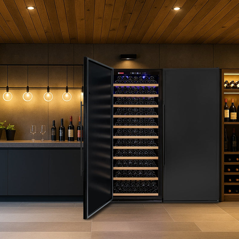 32" Wide Vite II Tru-Vino 305 Bottle Single Zone Solid Black Left Hinge Door Wine Refrigerator Allavino