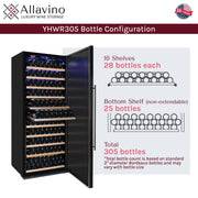 32" Wide Vite II Tru-Vino 305 Bottle Single Zone Solid Black Right Hinge Door Wine Refrigerator Allavino