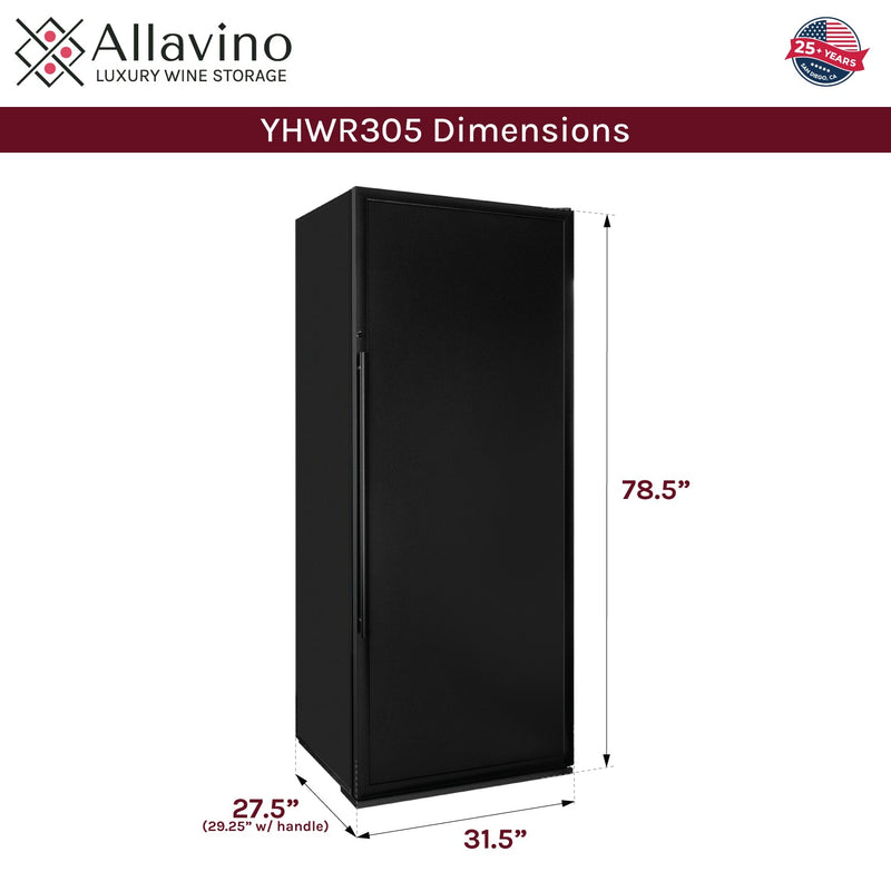 32" Wide Vite II Tru-Vino 305 Bottle Single Zone Solid Black Right Hinge Door Wine Refrigerator Allavino