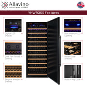 32" Wide Vite II Tru-Vino 305 Bottle Single Zone Solid Black Right Hinge Door Wine Refrigerator Allavino
