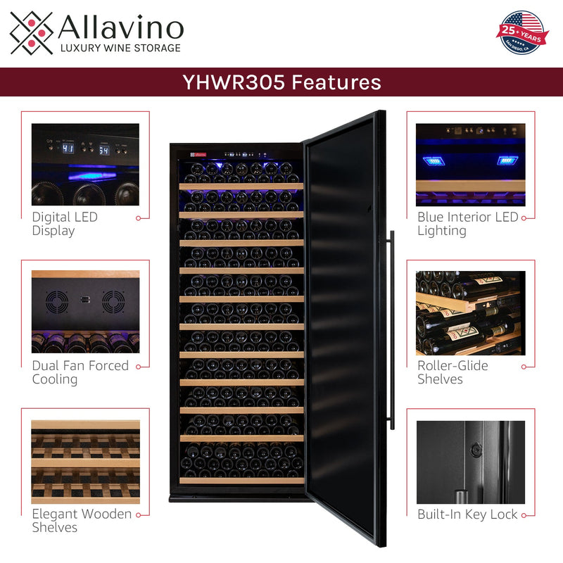 32" Wide Vite II Tru-Vino 305 Bottle Single Zone Solid Black Right Hinge Door Wine Refrigerator Allavino