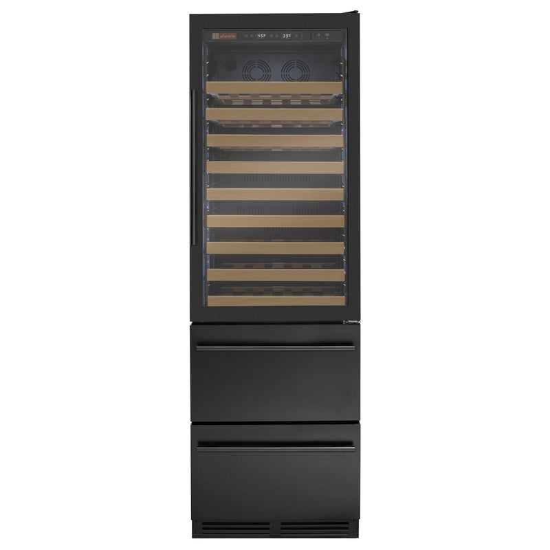 76.5" Tall Black Wine Refrigerator with Two Refrigerated Drawers Allavino