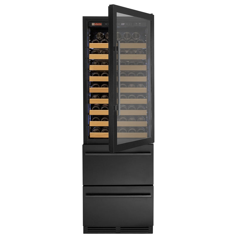 76.5" Tall Black Wine Refrigerator with Two Refrigerated Drawers Allavino