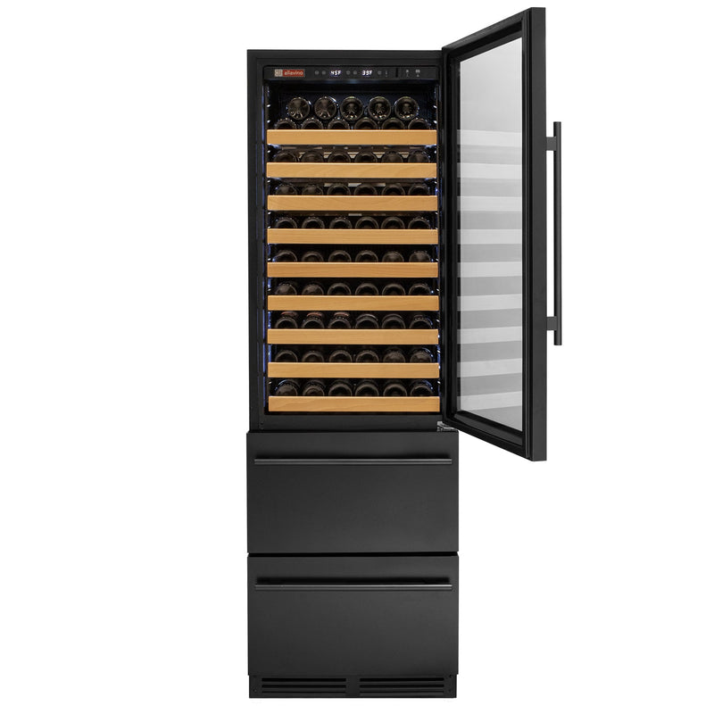76.5" Tall Black Wine Refrigerator with Two Refrigerated Drawers Allavino