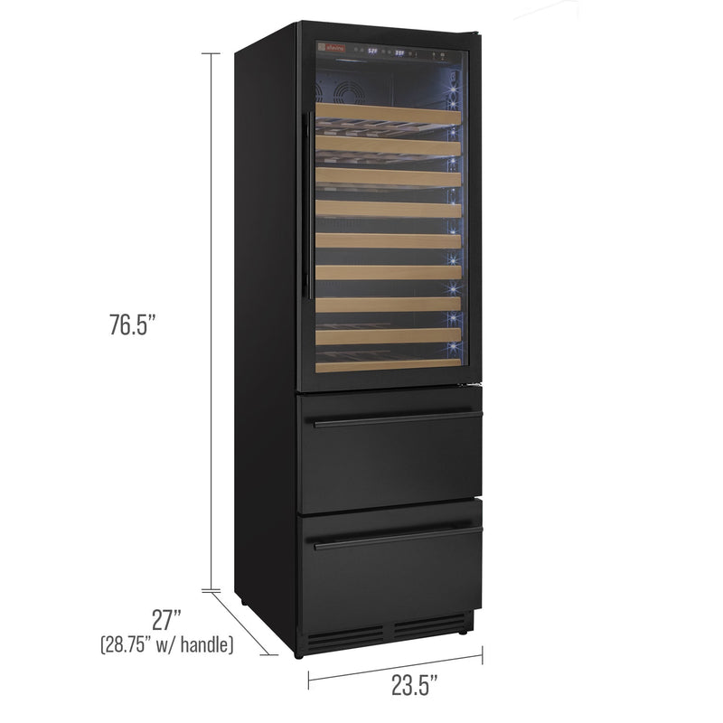 76.5" Tall Black Wine Refrigerator with Two Refrigerated Drawers Allavino