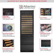 76.5" Tall Black Wine Refrigerator with Two Refrigerated Drawers Allavino