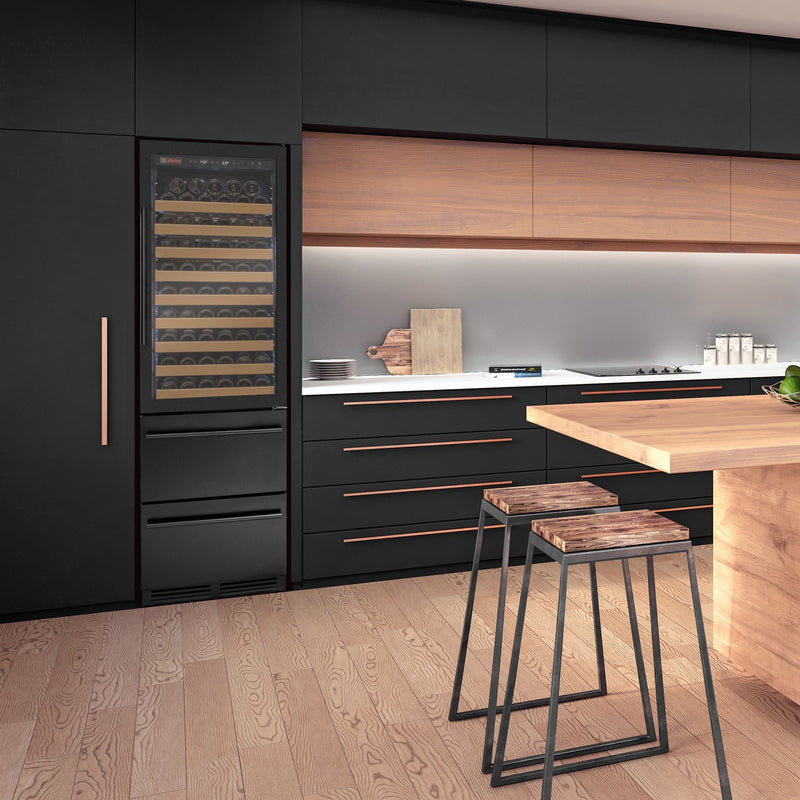 76.5" Tall Black Wine Refrigerator with Two Refrigerated Drawers Allavino