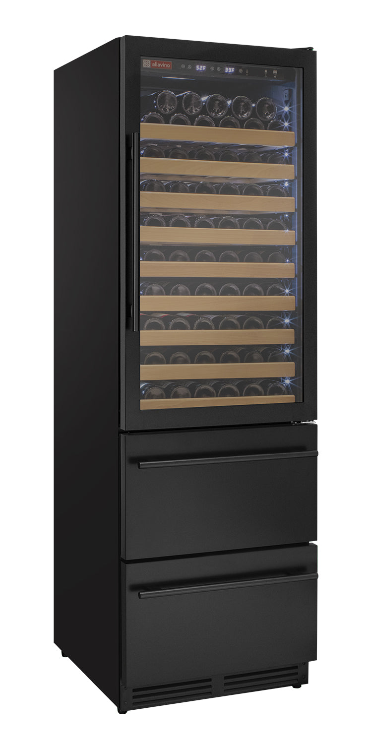 76.5" Tall Black Wine Refrigerator with Two Refrigerated Drawers Allavino