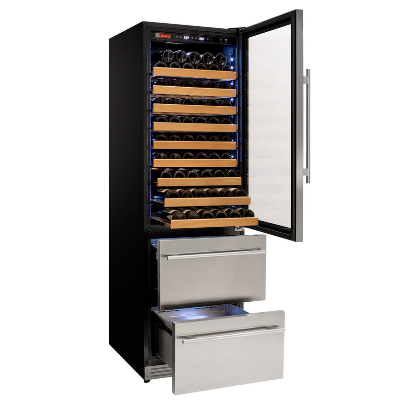 76.5" Tall Stainless Steel Wine Refrigerator with Two Refrigerated Drawers Allavino