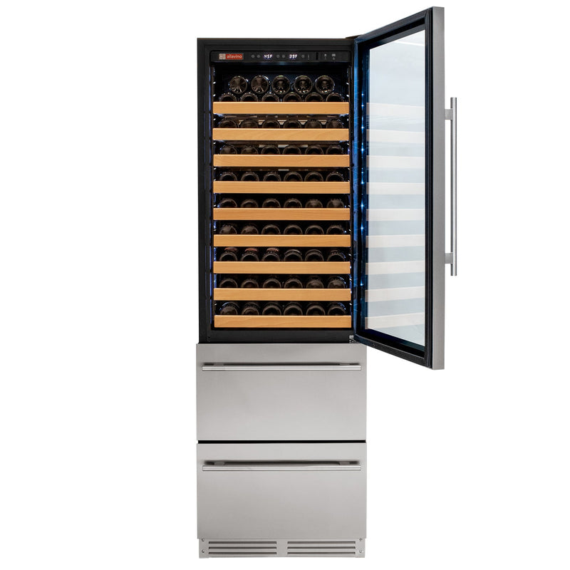 76.5" Tall Stainless Steel Wine Refrigerator with Two Refrigerated Drawers Allavino