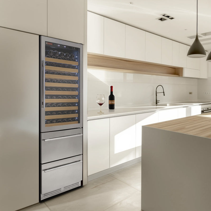 76.5" Tall Stainless Steel Wine Refrigerator with Two Refrigerated Drawers Allavino