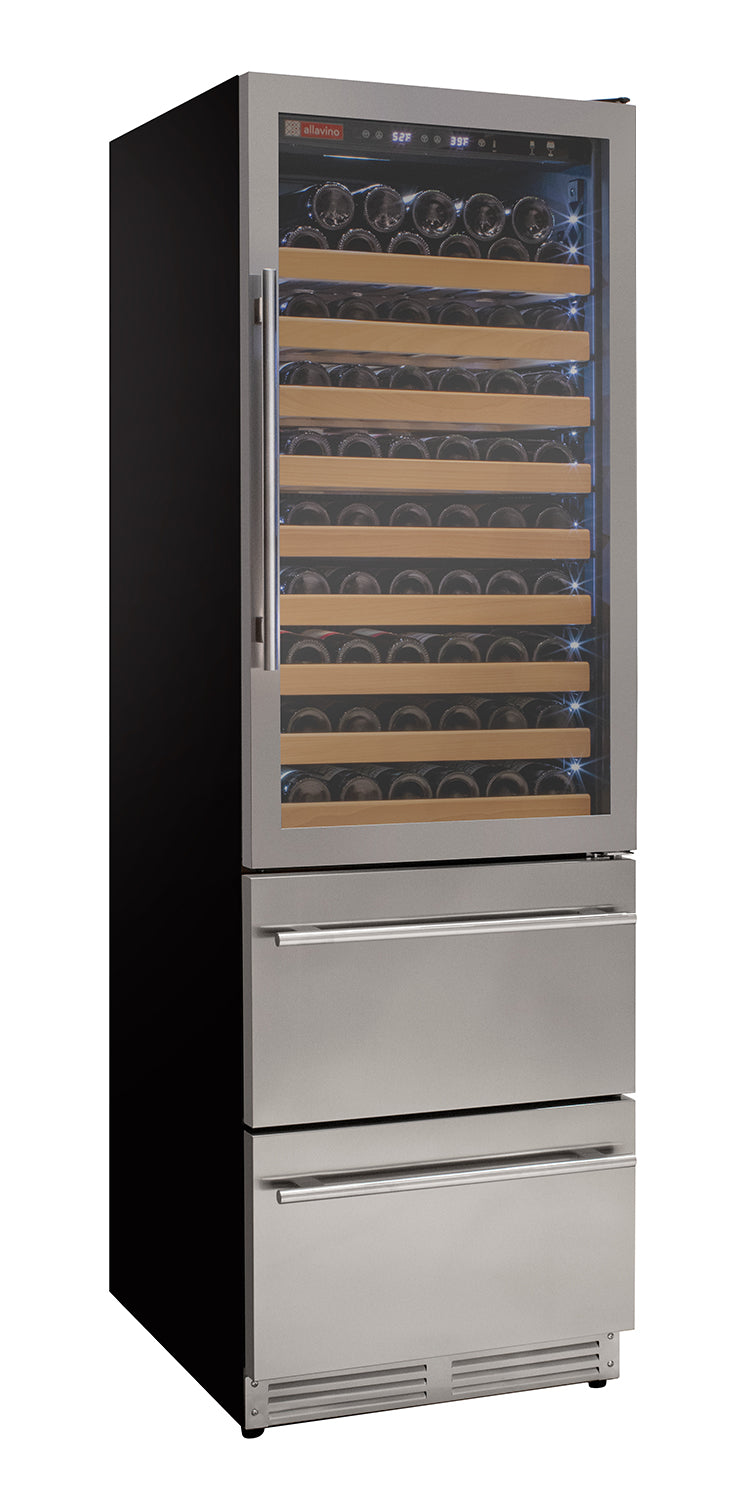 76.5" Tall Stainless Steel Wine Refrigerator with Two Refrigerated Drawers Allavino