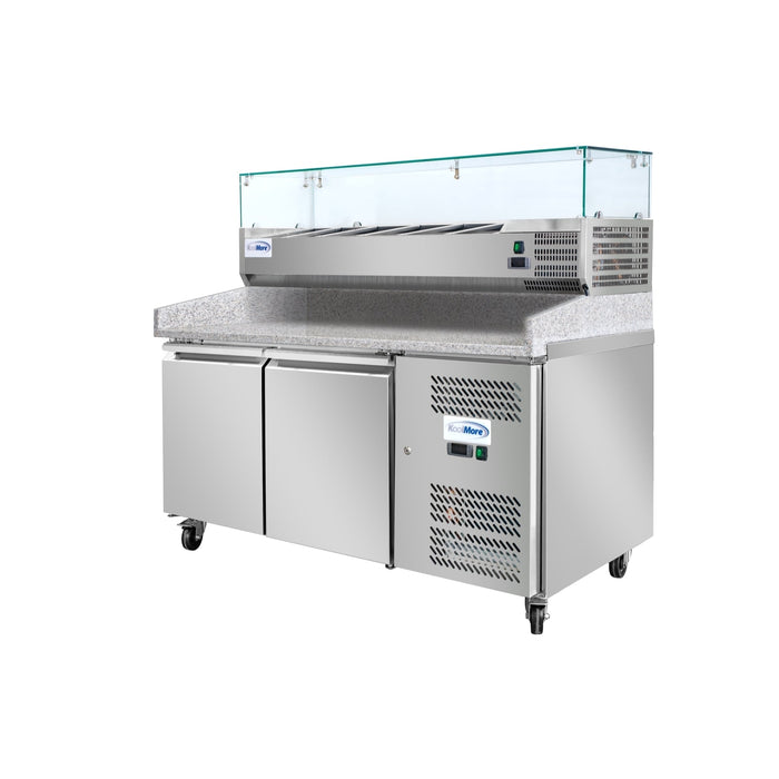 KoolMore 59" Granite Top Refrigerated Pizza Prep Station with 2-Door Storage & Pan Rail – KM-RPCPS-2D59-GRT
