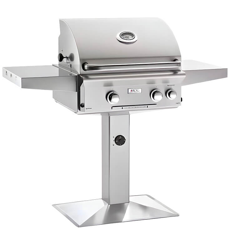 American Outdoor Grill L Series 24 Inch Gas Grill w/ Rotisserie On Patio Pedestal - CulinaryProfis
