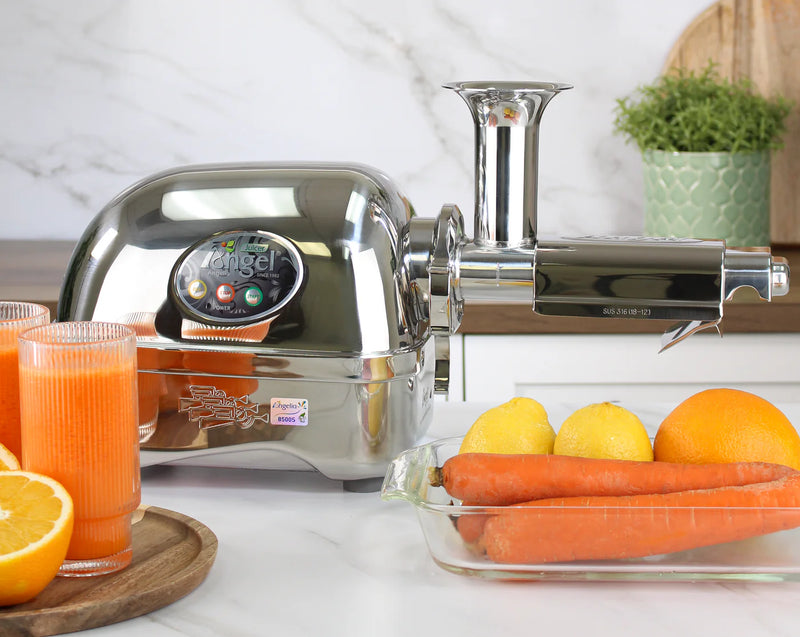 Angel Juicer 8500 3HP 82RPM Twin Gear Surgical Steel Juicer (Super Angel Deluxe) Angel Juicer