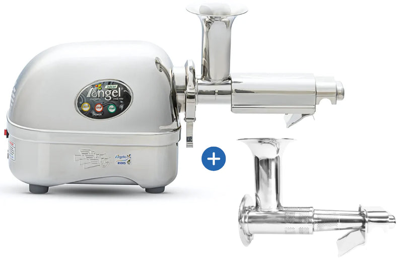 Angel Juicer 8500 3HP 82RPM Surgical Steel Juicer with Soft Fruit Housing Filter Bundle Angel Juicer