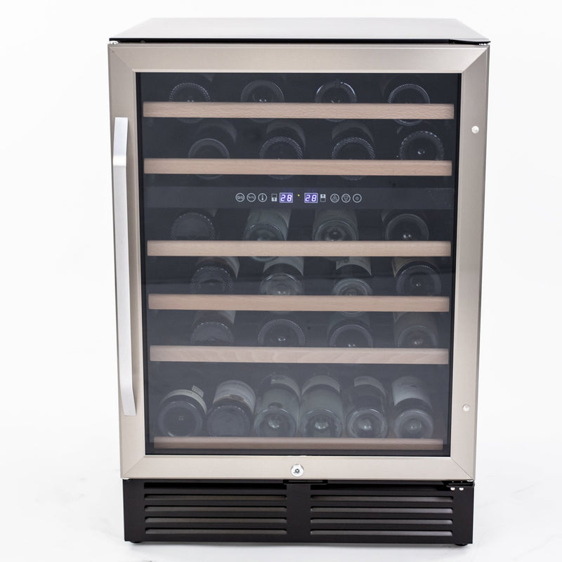 Avanti - WCR496DS, Dual - Zone Wine Cooler, 49 Bottle Capacity, in Stainless Steel with Wood Accent Shelving - CulinaryProfis