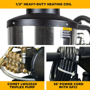 BEPowerEquipment 1,000 PSI 2.0 GPM Hot Water Electric Pressure Washer with Comet Triplex Pump - 1250 - CulinaryProfis