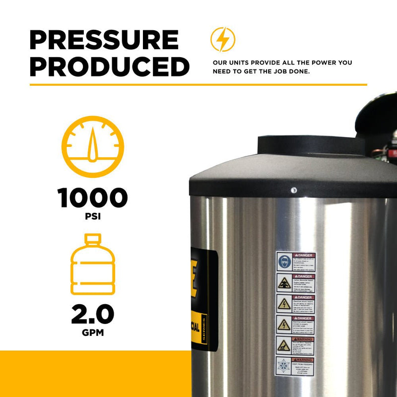 BEPowerEquipment 1,000 PSI 2.0 GPM Hot Water Electric Pressure Washer with Comet Triplex Pump - 1250 - CulinaryProfis