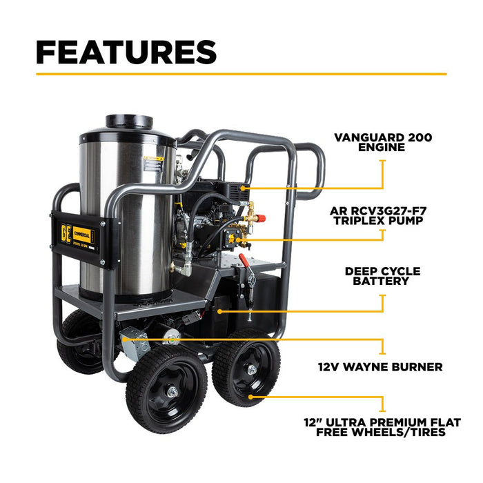 BEPowerEquipment 2,700 PSI - 3.0 GPM Hot Water Pressure Washer with Vanguard 200 Engine and AR Triplex Pump - HW2765VA - CulinaryProfis