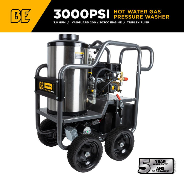 BEPowerEquipment 2,700 PSI - 3.0 GPM Hot Water Pressure Washer with Vanguard 200 Engine and AR Triplex Pump - HW2765VA - CulinaryProfis