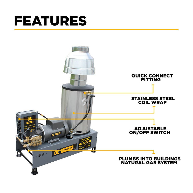 BEPowerEquipment 2,700 PSI 4.6 GPM 7.5 HP Hot Water Pressure Washer with Baldor Motor and AR Triplex Pump - HW2775E1CNG - CulinaryProfis
