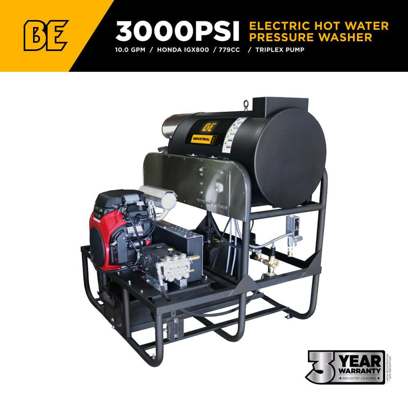BEPowerEquipment 3,000 PSI 10 GPM Hot Water Gas Pressure Washer Skid with General Triplex Pump - SE5815HHZGP - CulinaryProfis