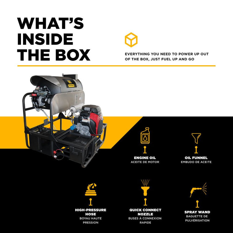 BEPowerEquipment 3,000 PSI 10 GPM Hot Water Gas Pressure Washer Skid with General Triplex Pump - SE5815HHZGP - CulinaryProfis