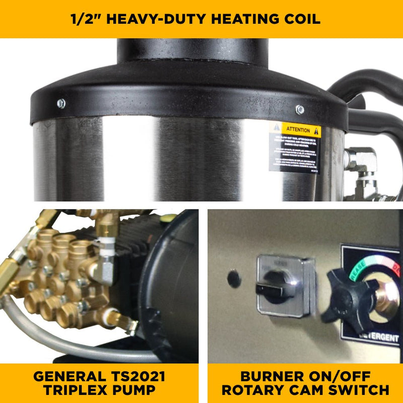 BEPowerEquipment 3,000 PSI 5.0 GPM Hot Water Electric Pressure Washer with 10 HP Baldor Motor and General Triplex Pump - 67HD - CulinaryProfis