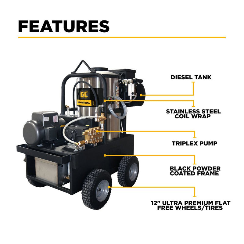 BEPowerEquipment 3,000 PSI 5.0 GPM Hot Water Electric Pressure Washer with General Triplex Pump - 15 - 530 - CulinaryProfis