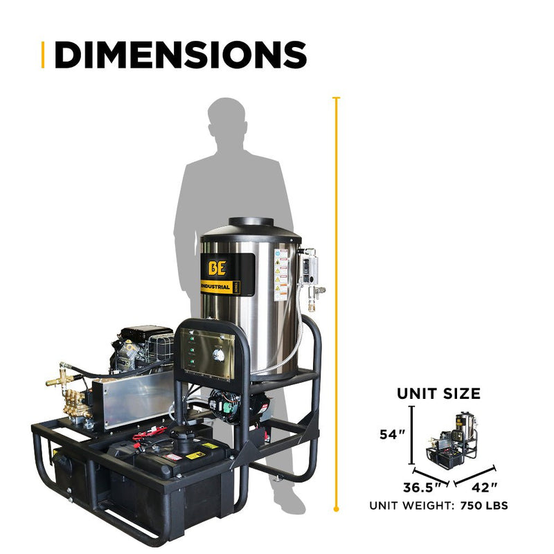 BEPowerEquipment 3,500 PSI 5.2 GPM Hot Water Skid Pressure Washer with Comet Triplex Pump - Z5535CPBDV - CulinaryProfis