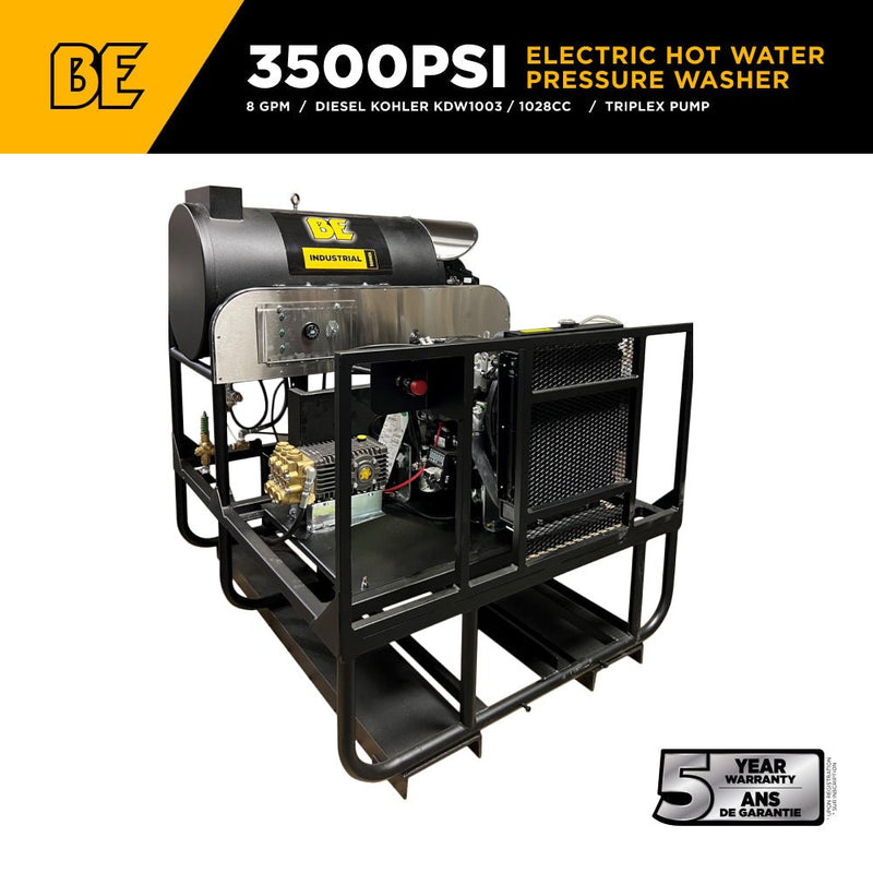 BEPowerEquipment 3,500 PSI 8 GPM Hot Water Diesel Pressure Washer Skid with General Triplex Pump - 5835DG - CulinaryProfis