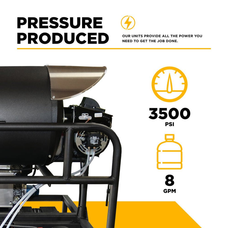 BEPowerEquipment 3,500 PSI 8 GPM Hot Water Diesel Pressure Washer Skid with General Triplex Pump - 5835DG - CulinaryProfis