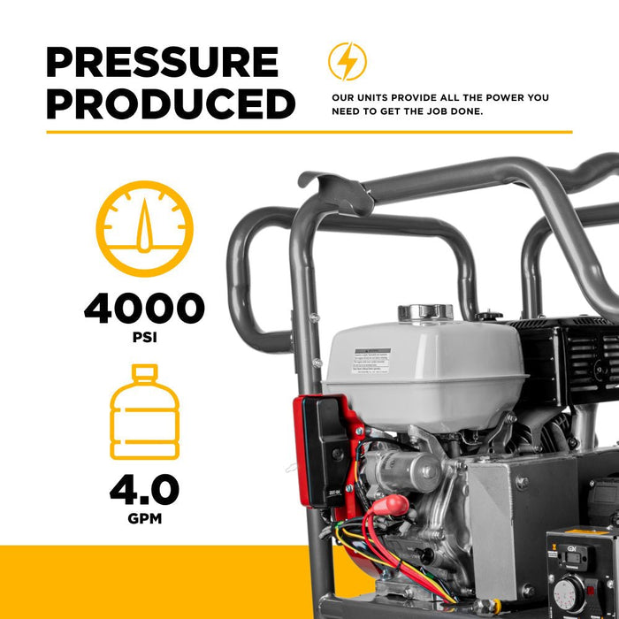BEPowerEquipment 4,000 PSI - 4.0 GPM Hot Water Pressure Washer with Honda GX390 Engine and Belt Driven General Triplex Pump - HW4013HBG - CulinaryProfis
