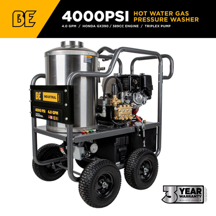 BEPowerEquipment 4,000 PSI - 4.0 GPM Hot Water Pressure Washer with Honda GX390 Engine and Belt Driven General Triplex Pump - HW4013HBG - CulinaryProfis