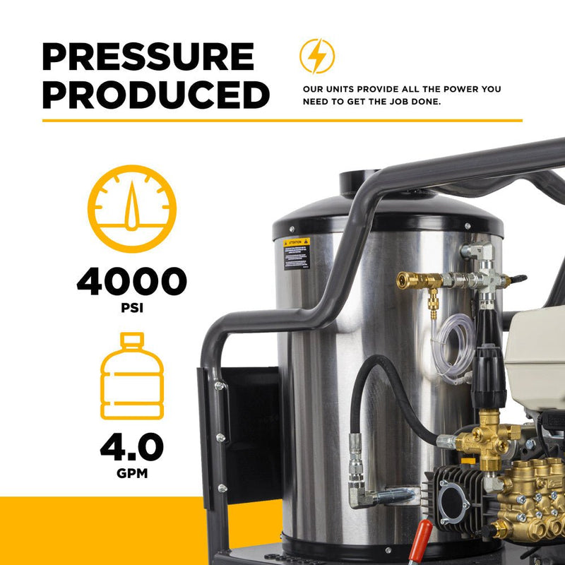 BEPowerEquipment 4,000 PSI - 4.0 GPM Hot Water Pressure Washer with Honda GX390 Engine and Comet Triplex Pump - HW4013HC - CulinaryProfis