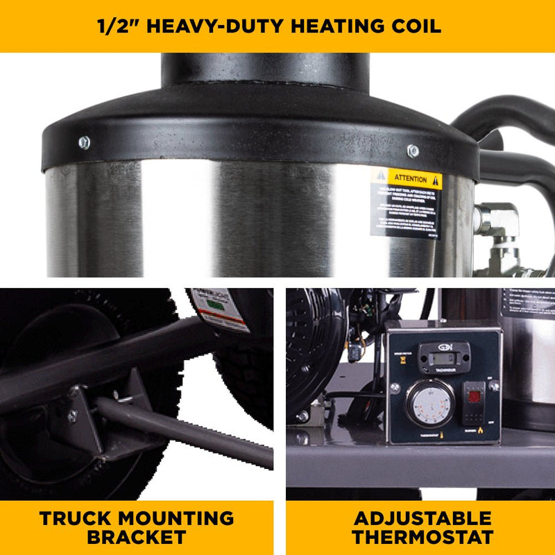 BEPowerEquipment 4,000 PSI - 4.0 GPM Hot Water Pressure Washer with Powerease 420 Engine and AR Triplex Pump - HW4015RA - CulinaryProfis
