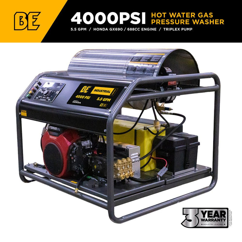 BEPowerEquipment 4,000 PSI - 5.5 GPM Hot Water Pressure Washer with Honda GX690 Engine and AR Triplex Pump - HW4024HA12V - CulinaryProfis