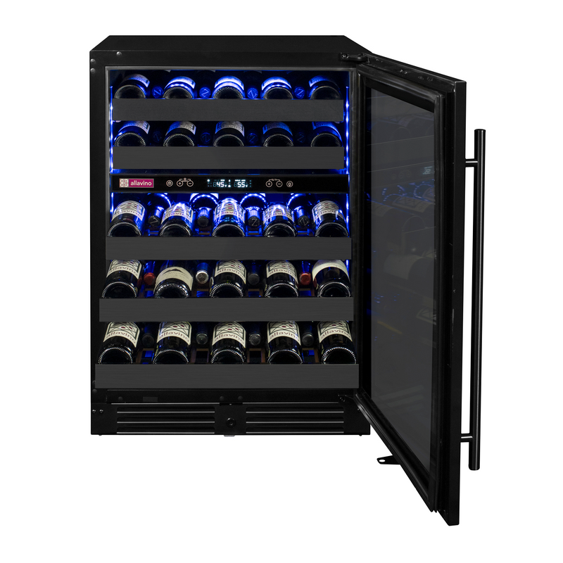Reserva Series 50 Bottle Dual Zone Undercounter Wine Cooler Refrigerator with Black Stainless Steel Door - Right Hinge Allavino