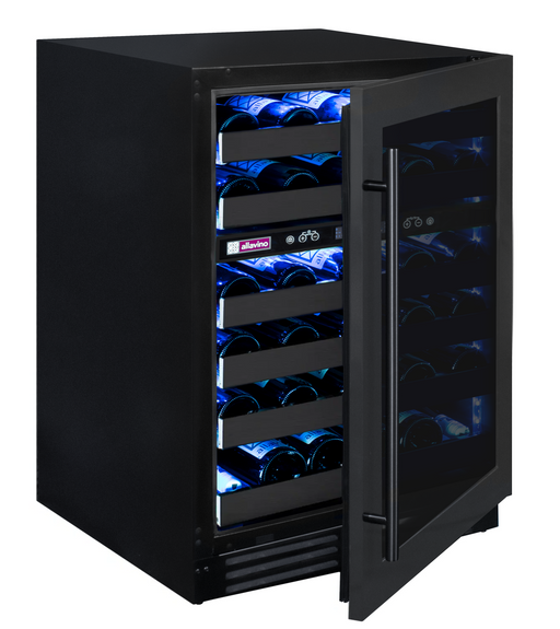 Reserva Series 50 Bottle Dual Zone Undercounter Wine Cooler Refrigerator with Black Stainless Steel Door - Right Hinge Allavino