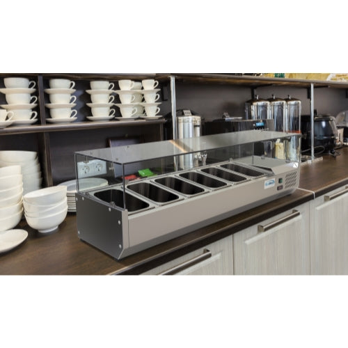 59 in. Six Pan Refrigerated Countertop Condiment Prep Station - SCDC-6P-SG