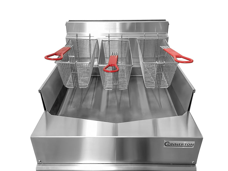 Connerton - CSF - 24 - Commercial Thermostatic SHALLOW FRYER with 2 or 3 Baskets, Total 60.000 BTUs best for Frying and Grilling - CulinaryProfis