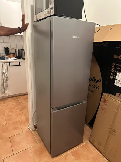 Silver refrigerator in a kitchen 