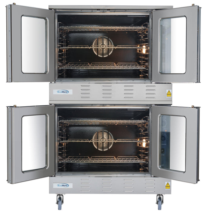 38 in. Full Size Double Commercial Natural Gas Convection Oven 108,000 BTU Total with stacking And Casters (KM-DCCO54-NGC)