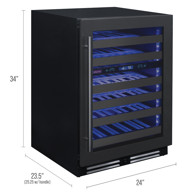 Reserva Series 50 Bottle Dual Zone Undercounter Wine Cooler Refrigerator with Black Stainless Steel Door - Right Hinge Allavino