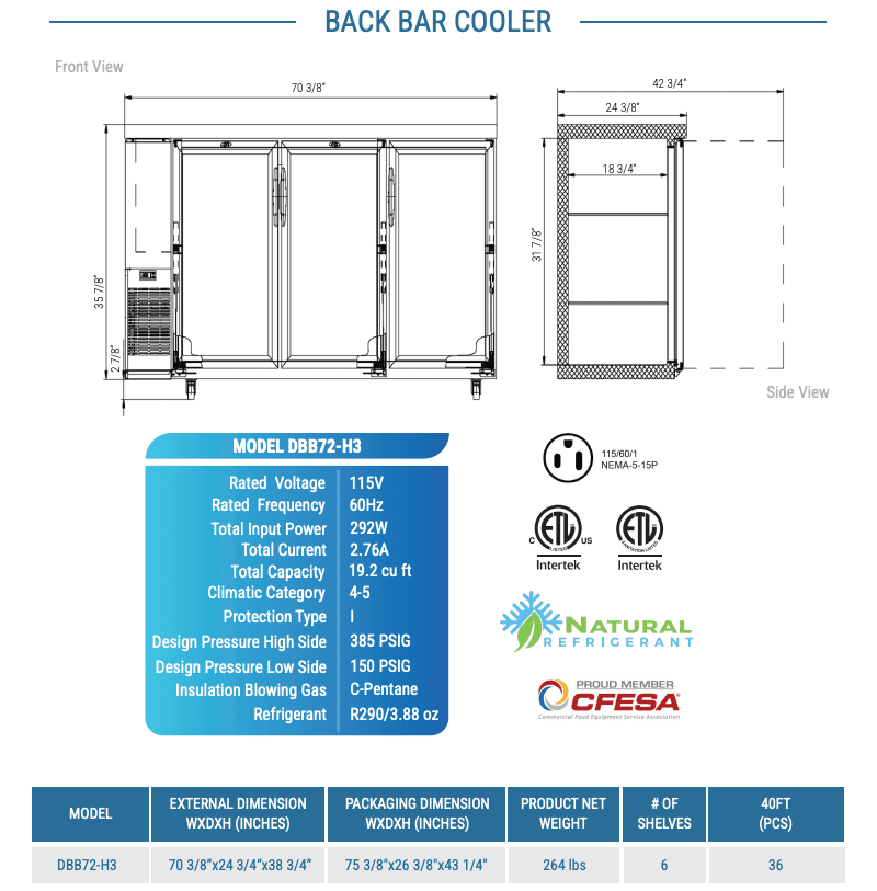 Dukers Back Bar Beverage Cooler - CulinaryProfis