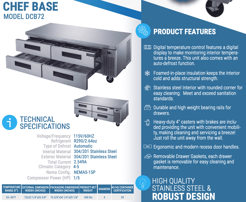 Dukers Chef Base Refrigerator - CulinaryProfis